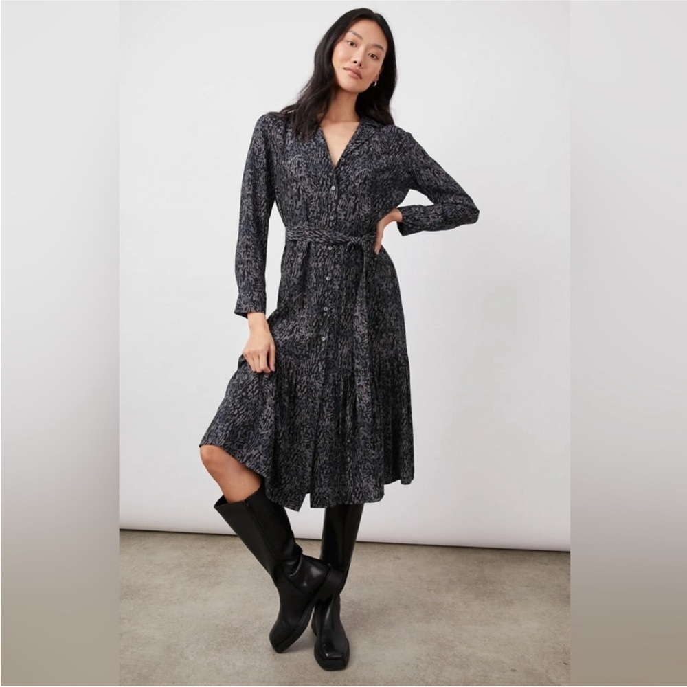 Rails Beatrice Charcoal Abstract Animal Button Front Long Sleeve Shirt Dress S